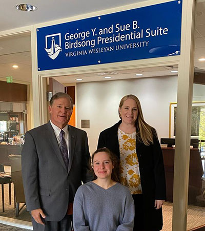 President Miller with Chief of Staff/ Vice President for Strategic Initiatives Kelly Cordova and Abby Mahoney '23, a graduate student and current Presidential Associate.