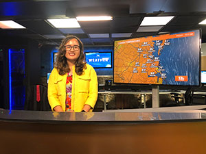 Ana Dominque Nakagomi '19 (Communication) working at her internship at WVEC 13 News, Norfolk, VA, July 27, 2018. Photograph by Patsy Douglas. To undertake this internship, Dominque was awarded a Athenaeum SHIPP grant.