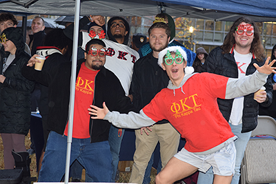 Students in a festive holiday mood during VWU's annual tree lighting.